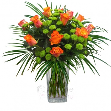 Букет из оранжевых роз, Сантини, зелень - Orange roses, santini, greenery