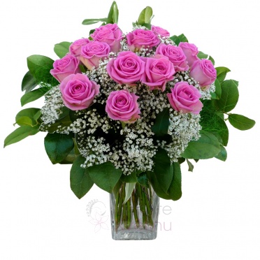 Bouquet of pink roses + greenery, gypsophila - Pink roses, greenery, gypsophila