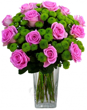 Mixed bouquet of pink roses and santini - Pink roses, santini