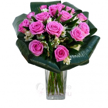 Bouquet of mixed pink roses, alstromeria and greenery - Pink roses, alstromeria, greenery