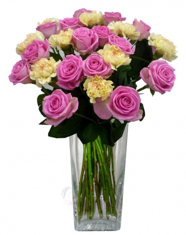 Mixed bouquet of roses and carnations - Pink roses, carnation