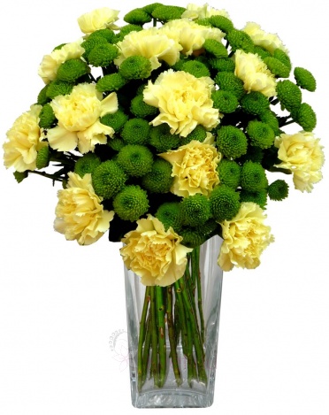 Mixed bouquet of yellow carnations and santinies - yellow carnations, santini