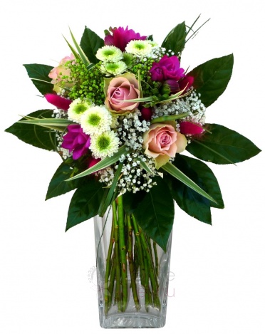 Mixed bouquet roses, fresias and santinies - roses, fresias, santinies