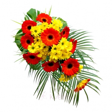 funeral spray - gerberas, chrysanthemum, greenery - gerbera, chrysanthemum