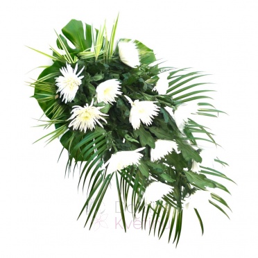 Kytice volná - bílá chryzatéma jednokvětá, zeleň - chryzantéma bílá jednokvětá