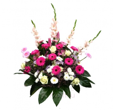 Flower basket 2 - gladiol, gerbera, gerbera mini, chrysanthemum, roses