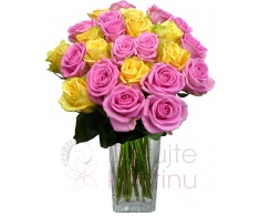 Bouquet of mixed pink and yellow roses