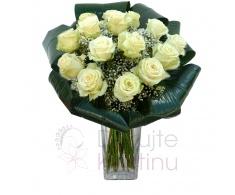 Bouquet of white roses + greenery, gypsophila