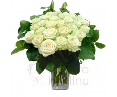 Bouquet of white roses + greenery