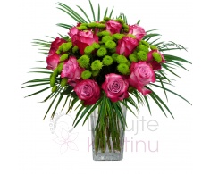 Kytice růží - purpurové, santini, zeleň