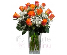 Bouquet of orange roses + gypsophila