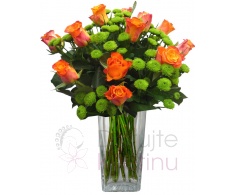 Mixed bouquet of orange roses, santini
