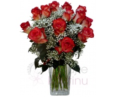Bouquet of streaked roses + gypsophila