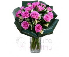 Bouquet of mixed pink roses, alstromeria and greenery