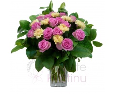 Mixed bouquet of roses, carnations and greenery