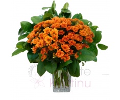 Bouquet of orange chrysanthemums + greenery
