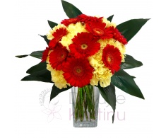 Mixed bouquet of carnations, gerberas, greenery