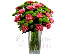 Mixed bouquet of red carnations and santinies