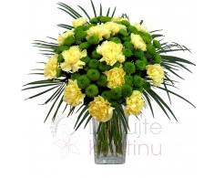 Mixed bouquet of yellow carnations, santinies, greenery