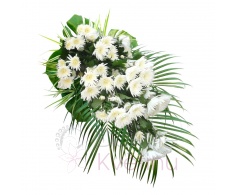 funeral spray - chrysanthemum (bunch), greenery