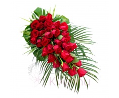 funeral spray - red roses, greenery
