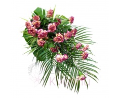 funeral spray - streaked carnations, greenery